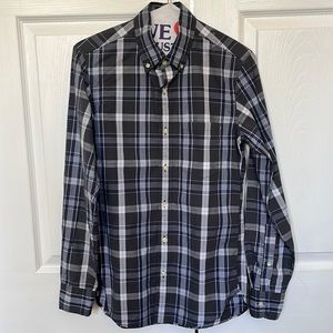 JCrew Factory mens XS Woven blue, white & grey plaid shirt.